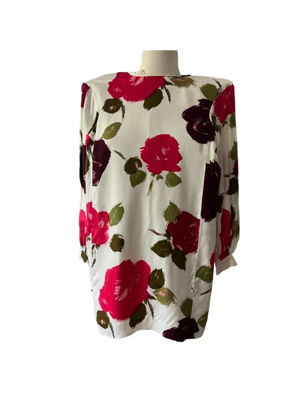 Kate Spade New York Size XXS Red Green Just Rosy Silk Blend Floral Shift Dress